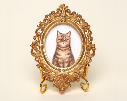 Custom Handmade Acrylic Pet Portrait in a Gold-Colored Vintage Frame