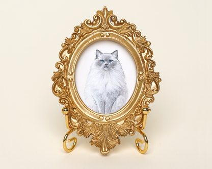 Custom Handmade Acrylic Pet Portrait in a Gold-Colored Vintage Frame